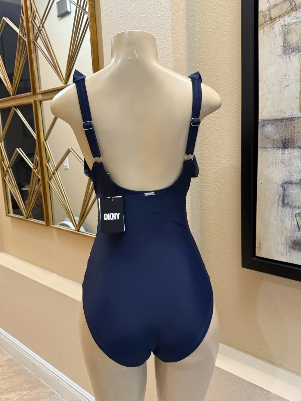 DKNY Women's Ruffle Plunge Underwire Tummy Control One-Piece Swimsuit. NWT - Picture 4 of 8